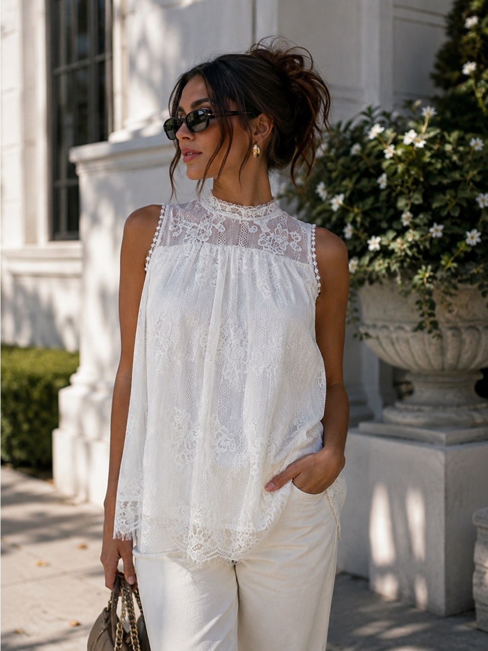 IT’S OUR TIME Sleeveless Lace High Neck Blouse S